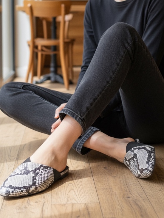 M. Gemi Gray & Black Snakeskin Pointed-toe Flats | Made in Italy | Size 41 / 10 - Picture 3 of 16